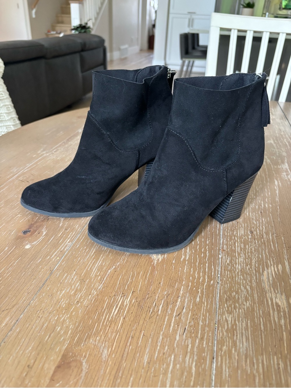 Women’s Black Faux Suede Ankle Boot with Block Heel